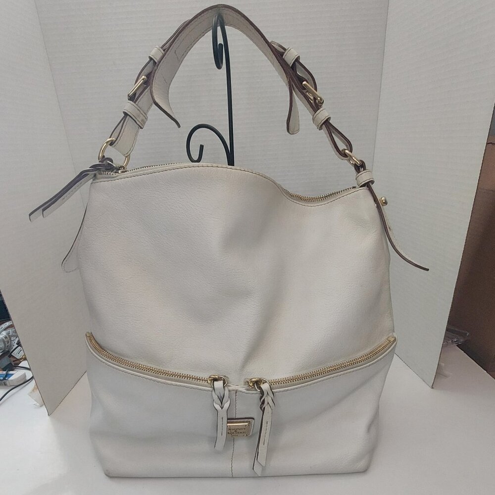 White Leather Hobo Tote Bag - Designer Style